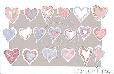 SET OF GENTLE VALENTINES, ILLUSTRATION ON A PINK BACKGROUND, VALENTINE'S DAY CARD Stock Photo